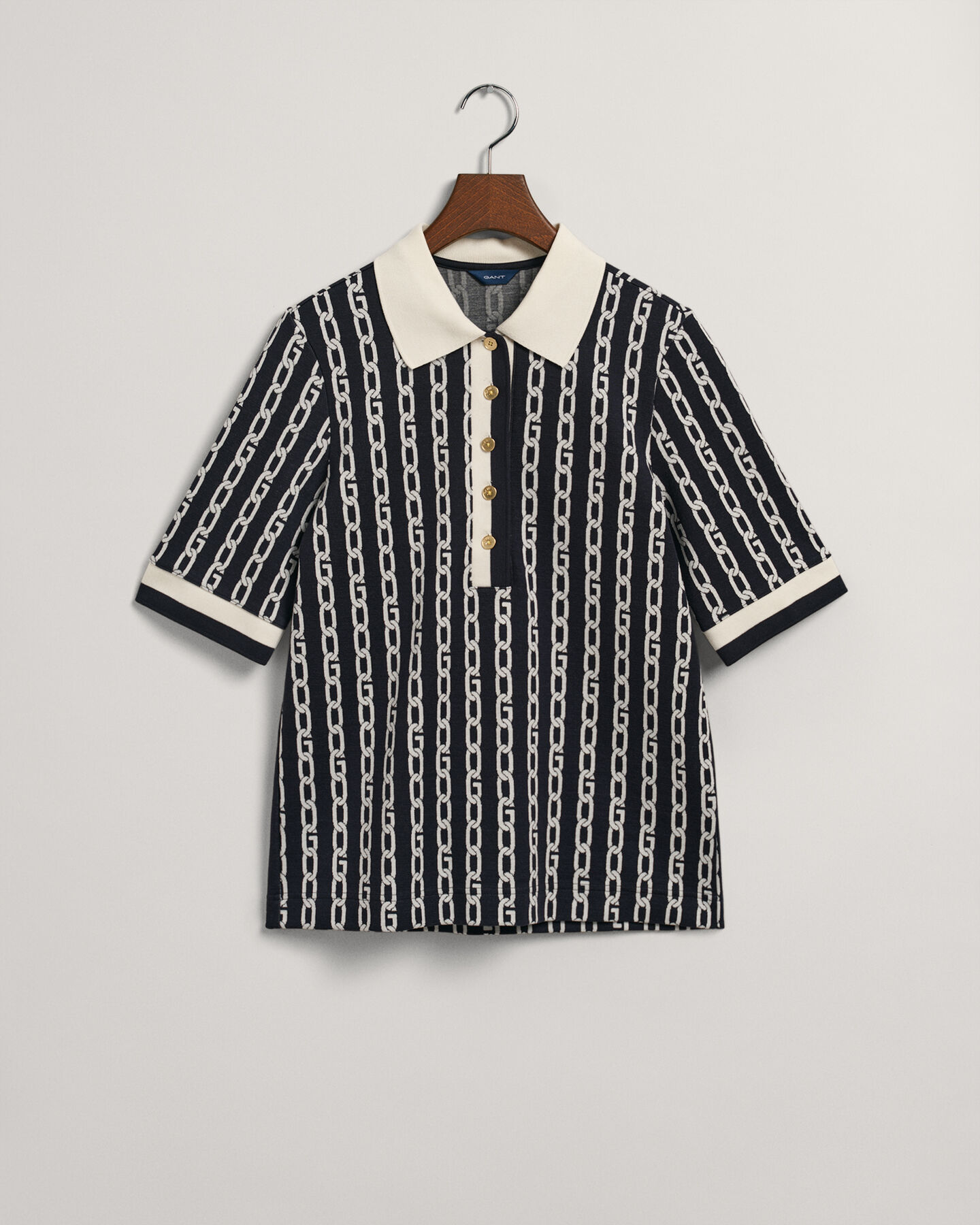 Chain Jacquard Mid Sleeve Polo Shirt