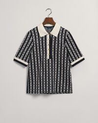 Chain Jacquard Mid Sleeve Polo Shirt