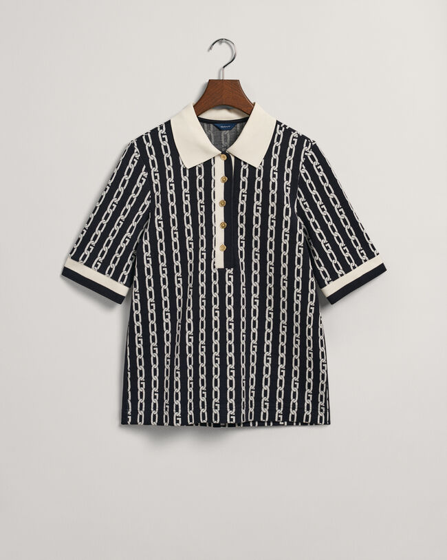 Chain Jacquard Mid Sleeve Polo Shirt