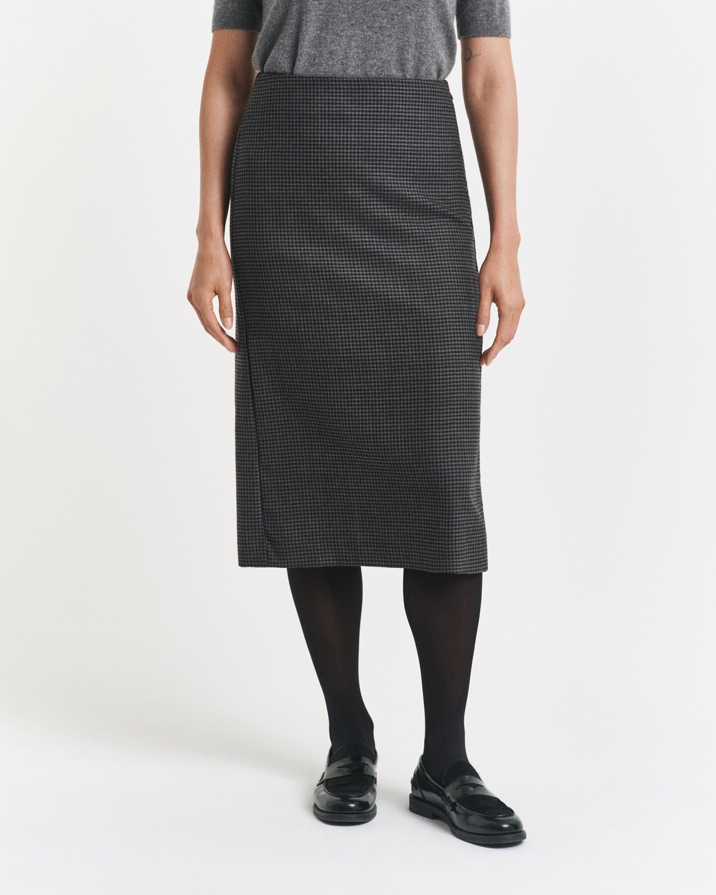 Midi Checked Wool Pencil Skirt
