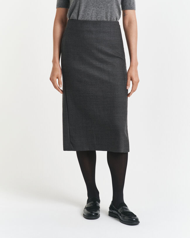Midi Checked Wool Pencil Skirt