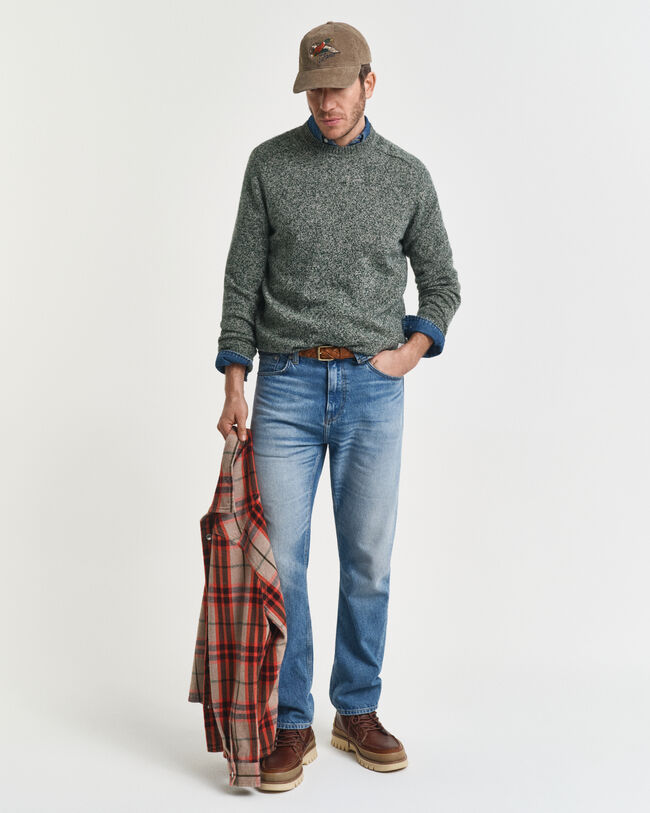 Wool Blend Mouliné Crew Neck Sweater