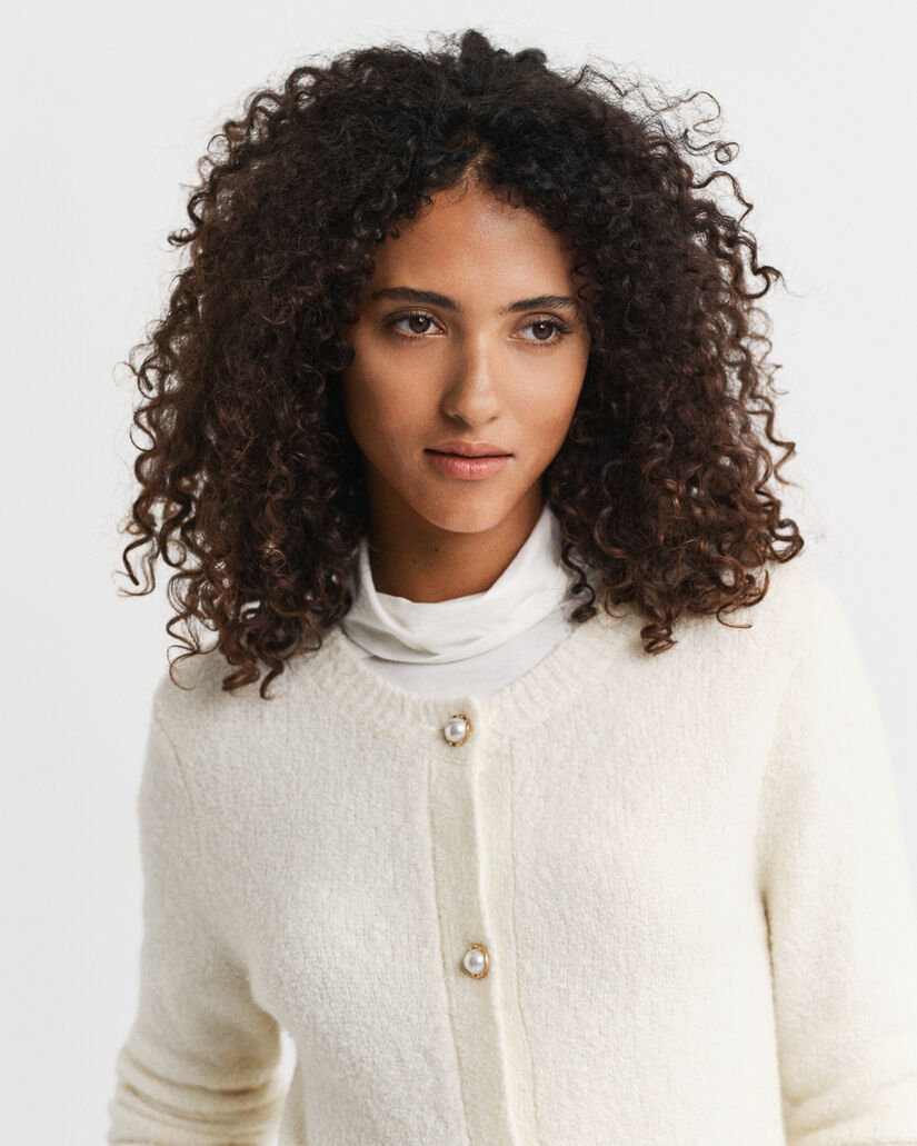 Boucl&eacute; Crew Neck Cardigan