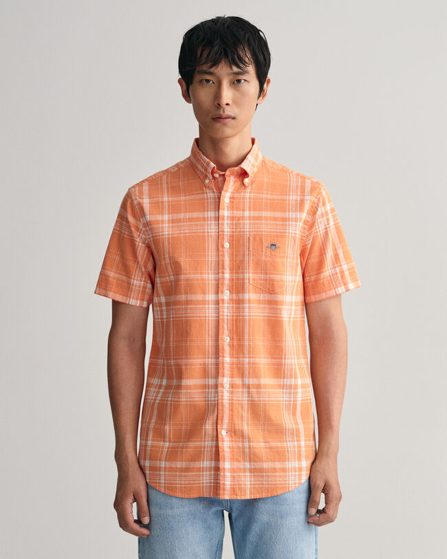 Regular Fit Check Cotton Linen Short Sleeve Shirt