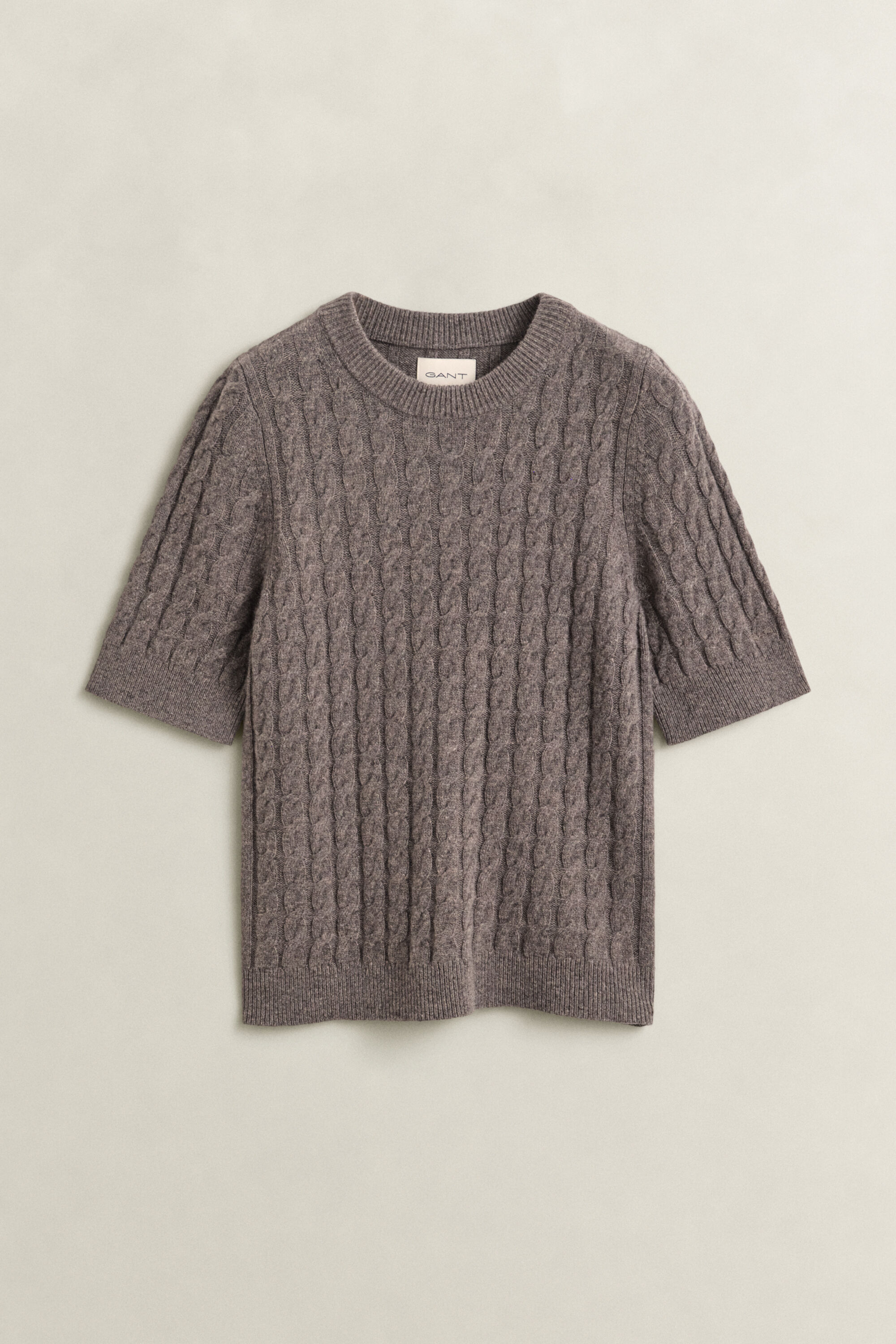 Wool Cashmere Cable Knit Short Sleeve Sweater
