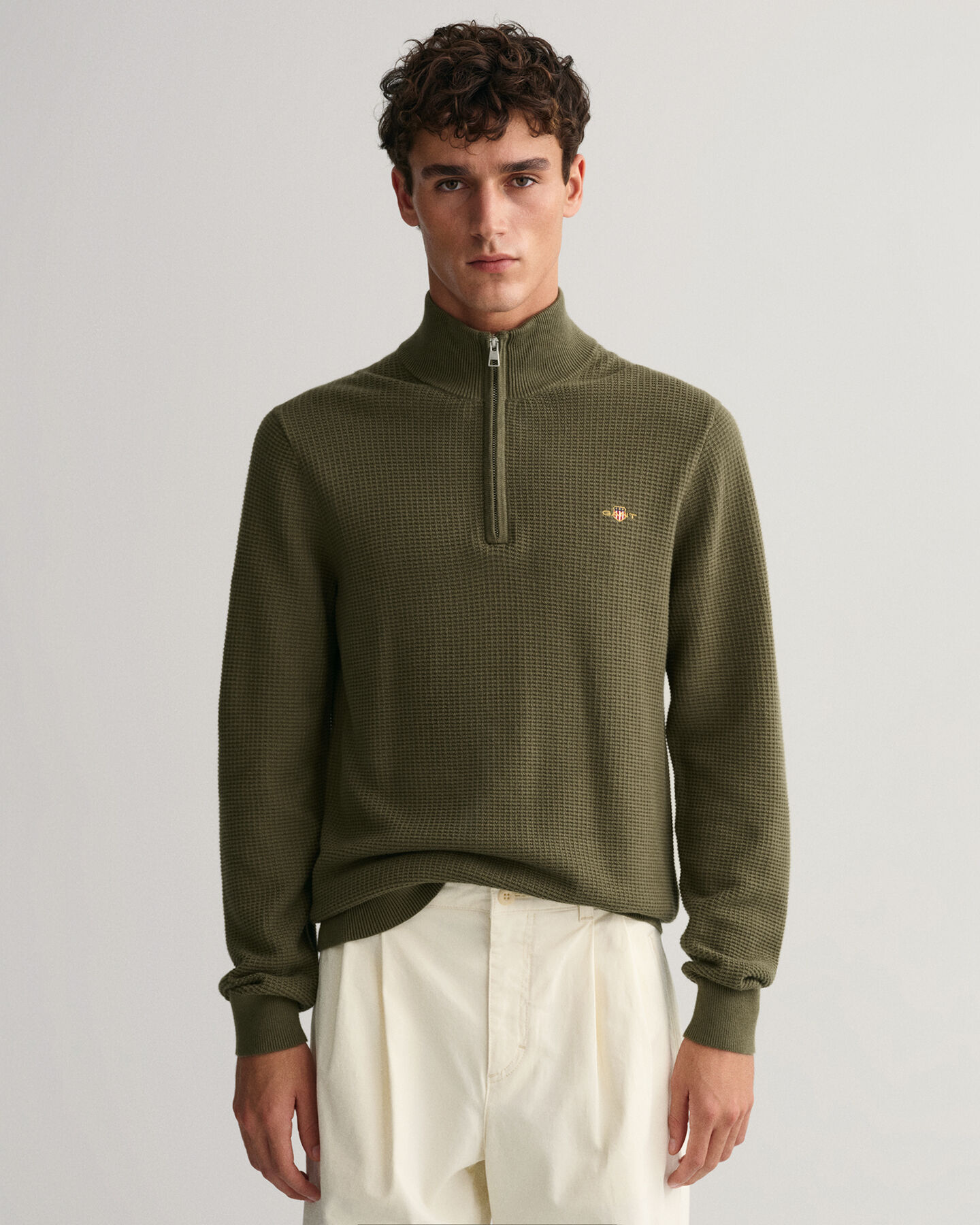 Textured Cotton Half-Zip Sweater