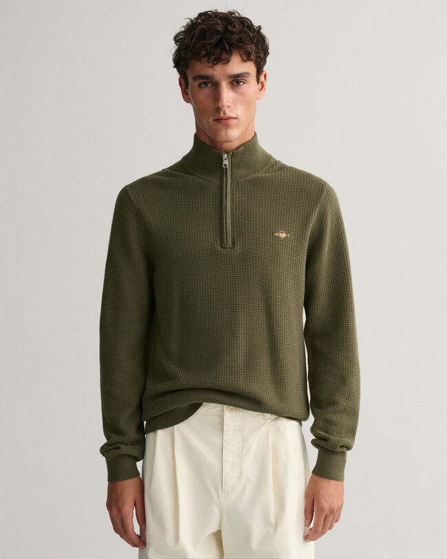 Textured Cotton Half-Zip Sweater