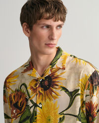 Relaxed Fit Sunflower Print Silk Shirt