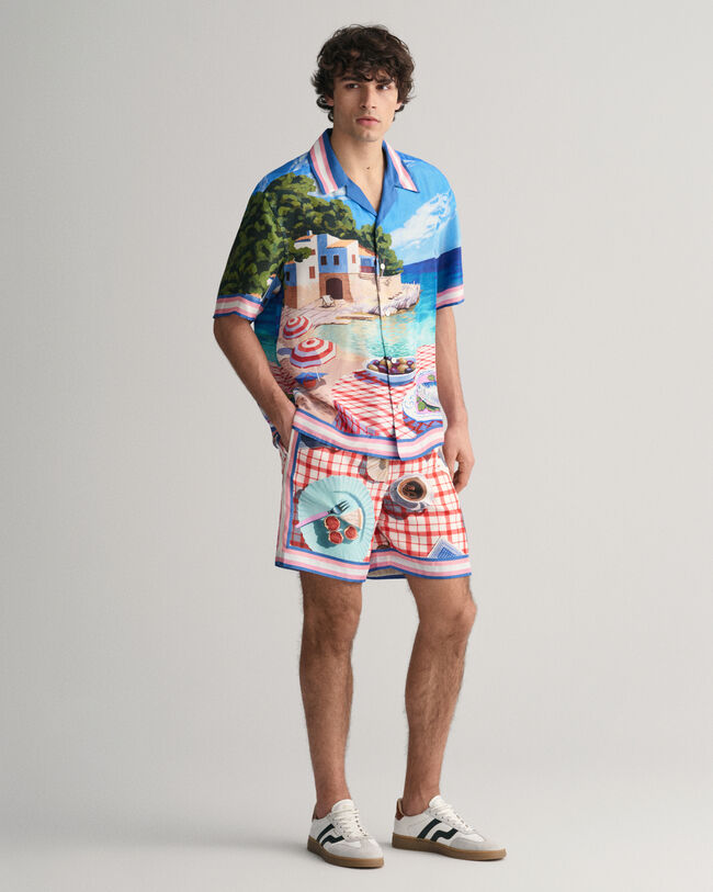 Relaxed Fit Scenery Print Silk Shirt