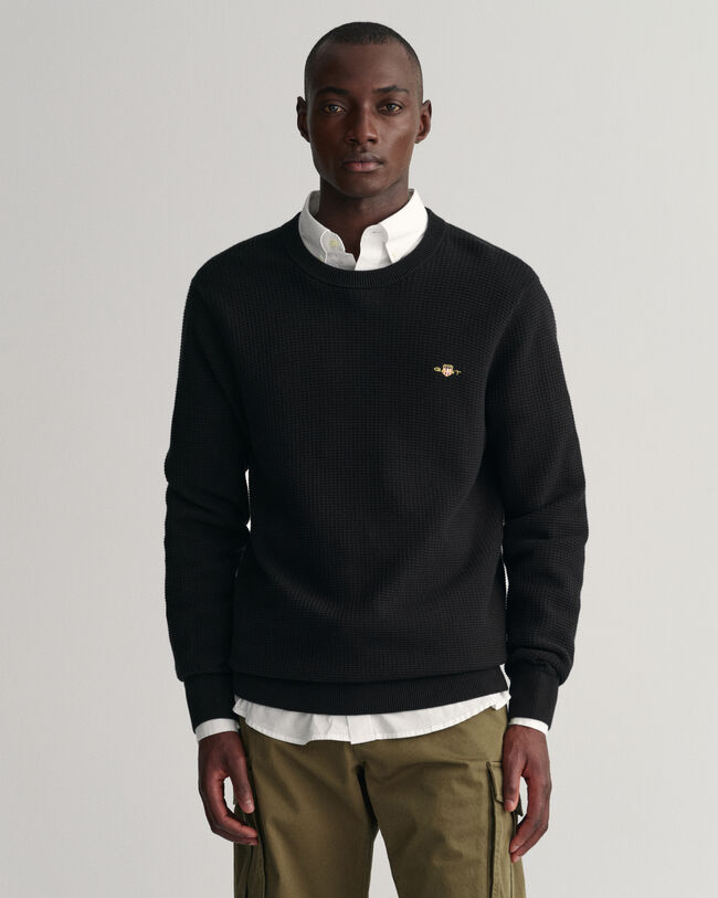 Textured Cotton Crew Neck Sweater