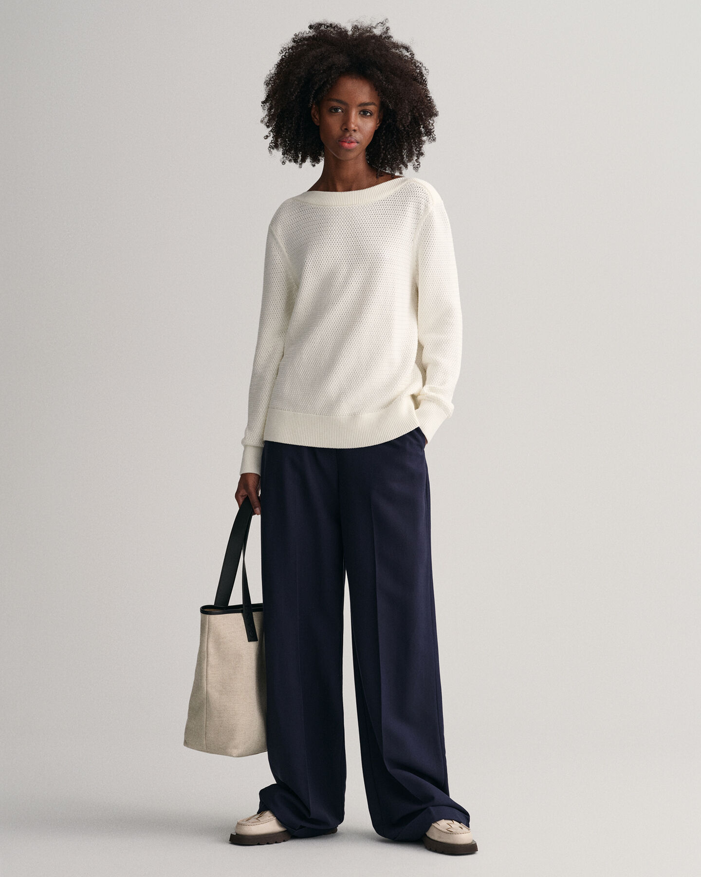 Textured Cotton Boat Neck Sweater