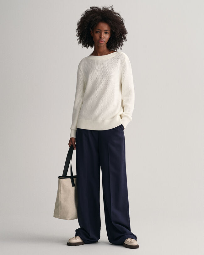 Textured Cotton Boat Neck Sweater