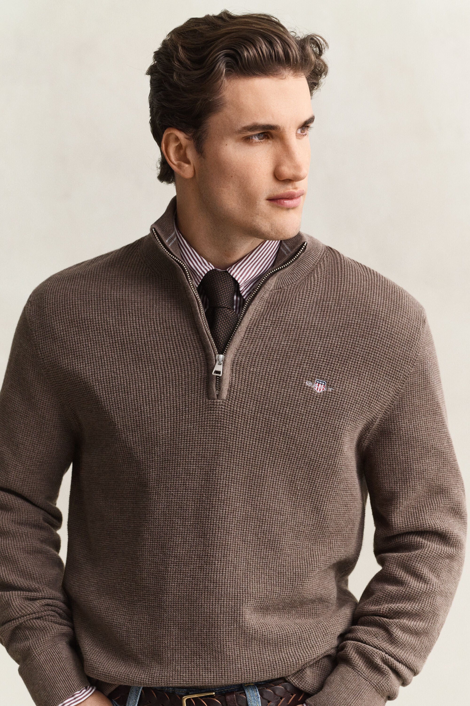 Textured Cotton Half-Zip Sweater