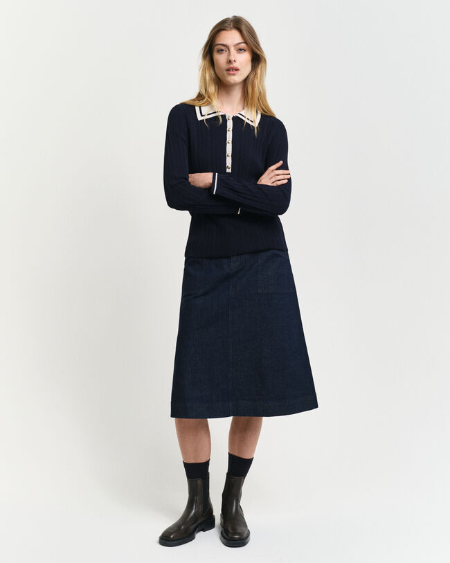 Contrast Ribbed Polo Sweater