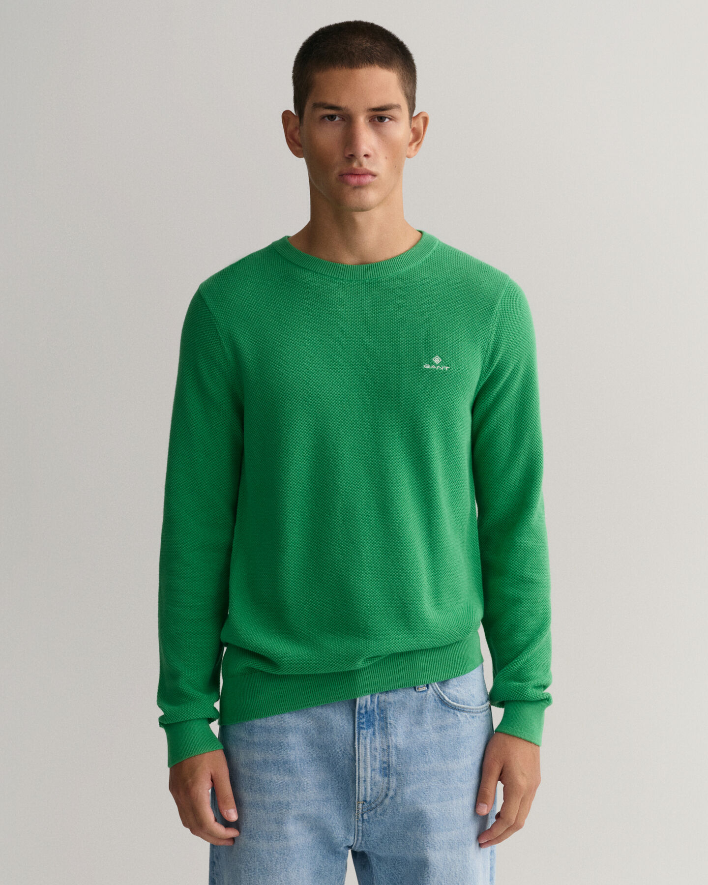 Cotton Piqu&eacute; Crew Neck Sweater