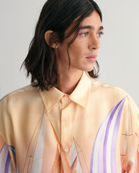 Oversized Sailing Print Silk Shirt