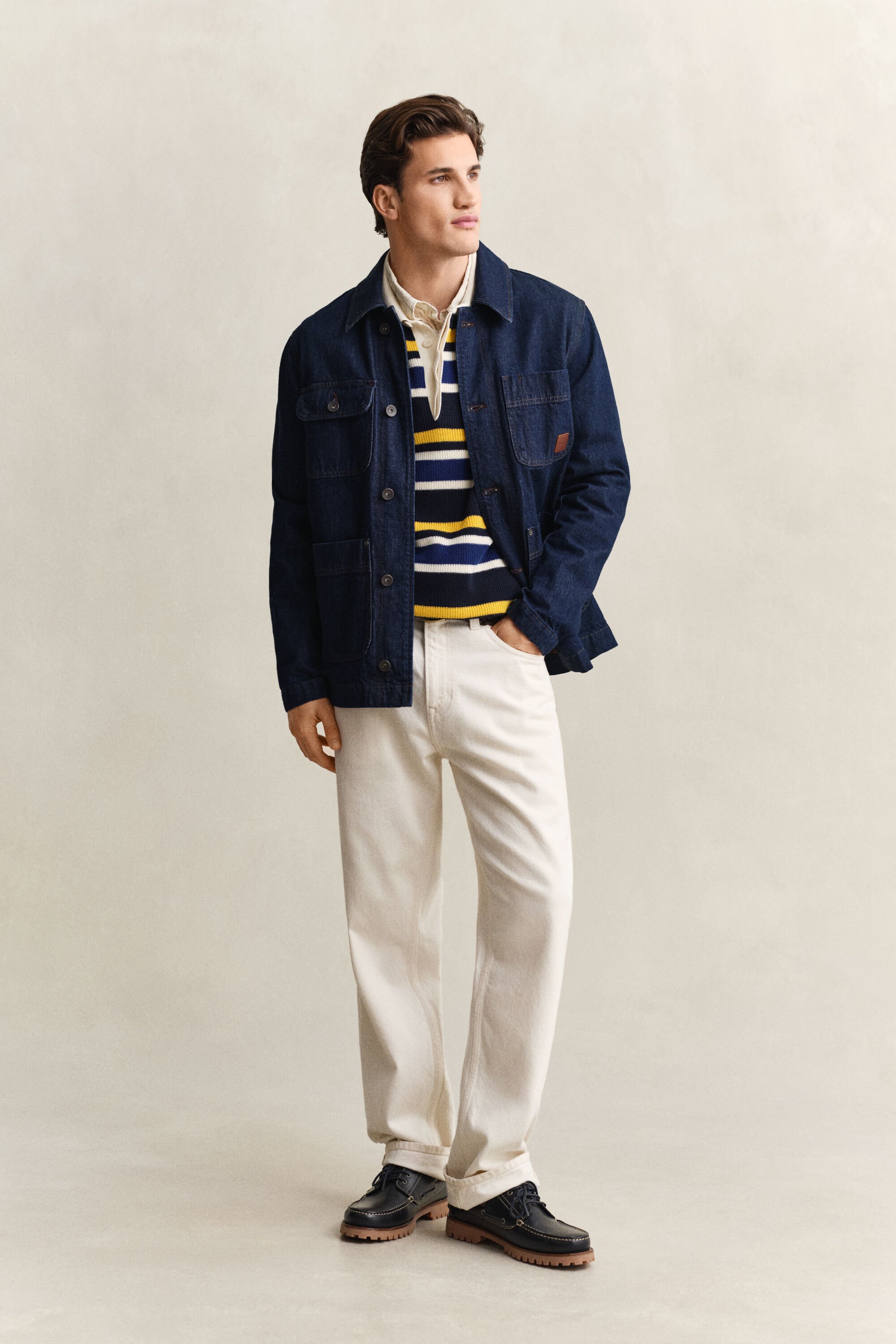 Striped Rib Polo Sweater