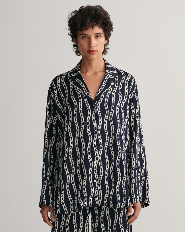 Relaxed Fit Chain Print Pajama Shirt