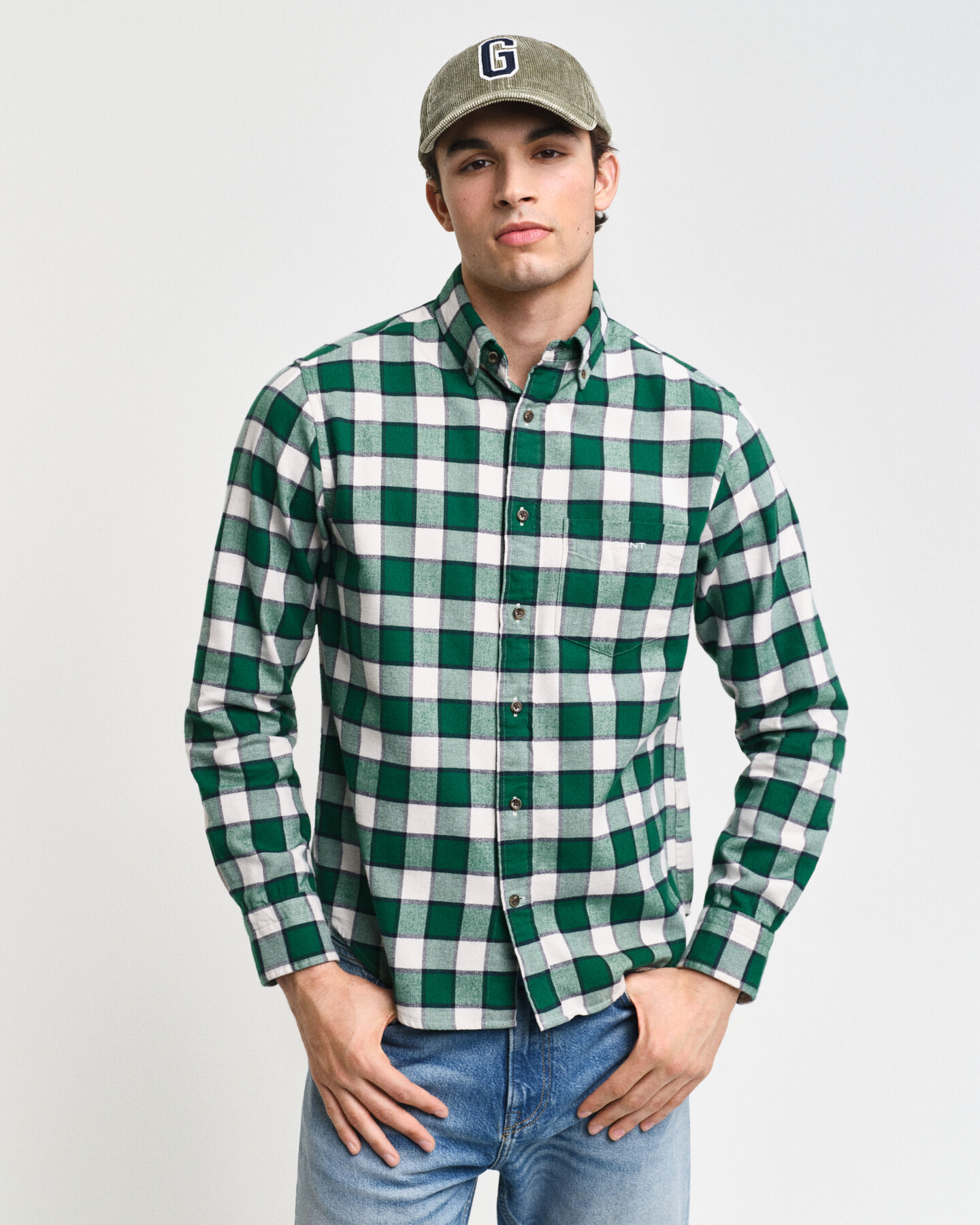 Regular Fit Checked Herringbone Shirt