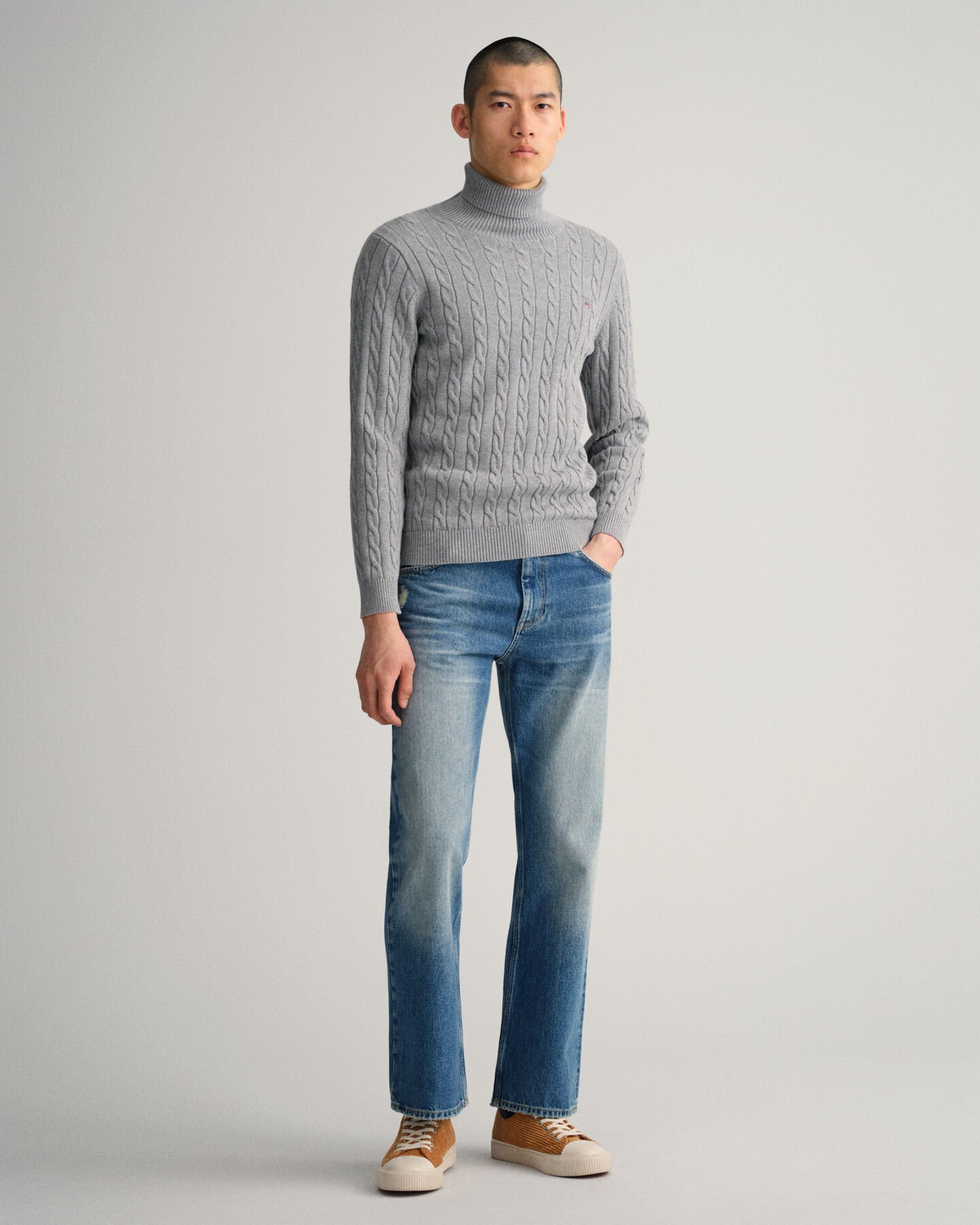 Cotton Cable Turtleneck Sweater