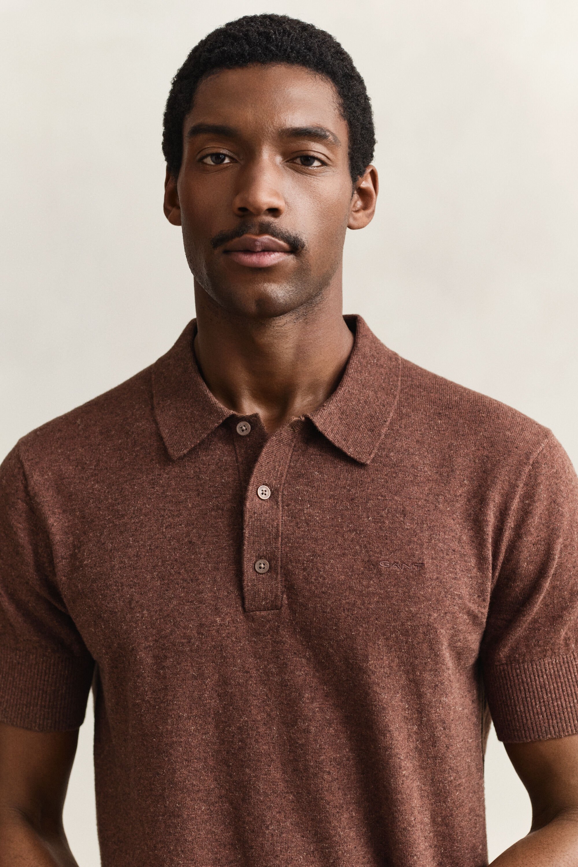 Slub Cotton Blend Short Sleeve Polo Sweater