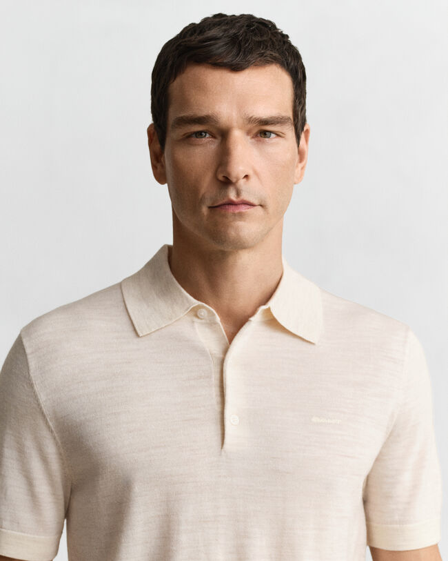 Extra Fine Merino Wool Short Sleeve Polo Sweater
