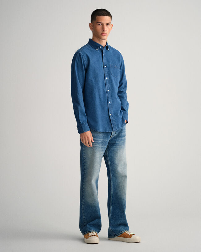 Regular Fit Indigo Jacquard Dot Shirt