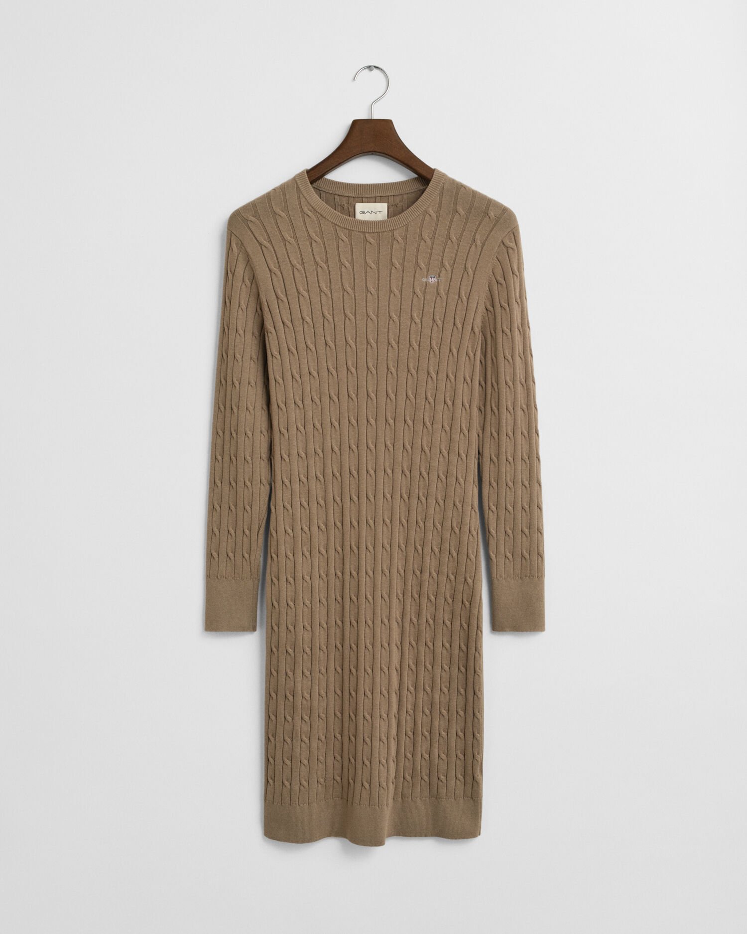 Stretch Cotton Cable Knit Crew Neck Dress