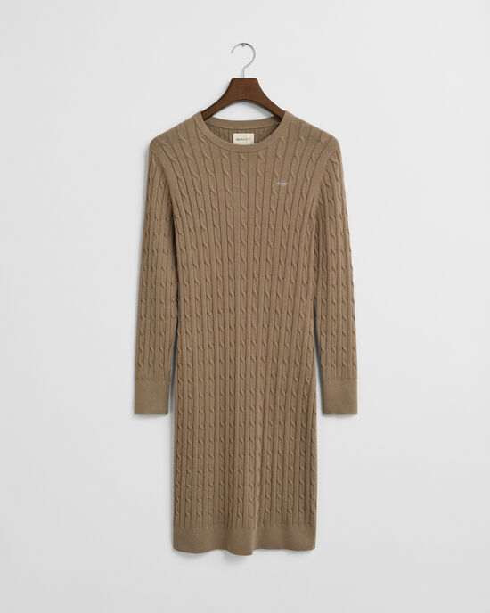 Stretch Cotton Cable Knit Crew Neck Dress