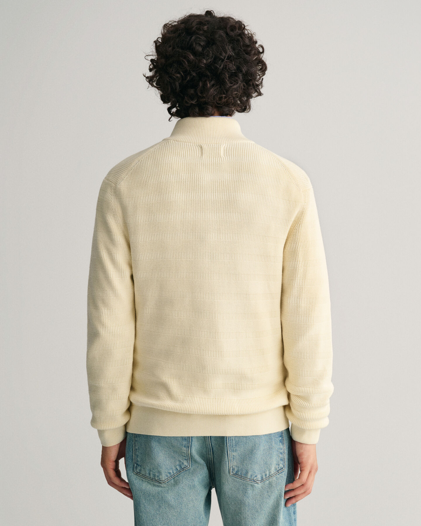 Striped Textured Cotton Zip Cardigan