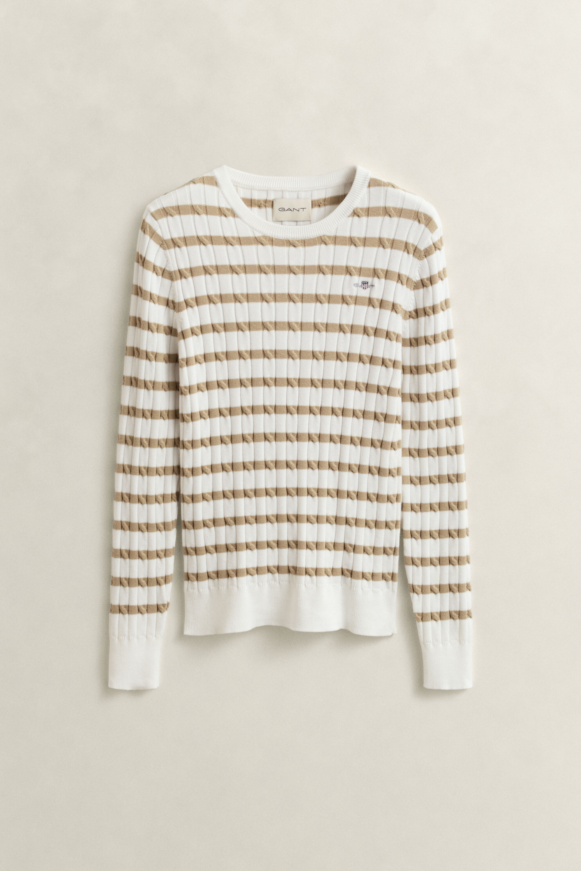 Striped Cable Knit Crew Neck Sweater