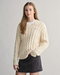 Teens Shield Cable Knit V-Neck Sweater