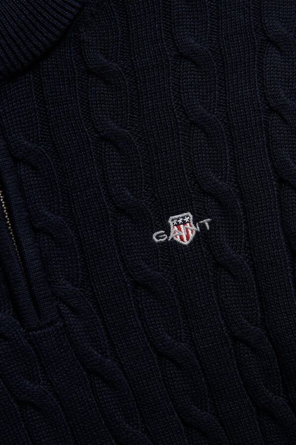 Teen Boys Shield Cable Knit Half-Zip Sweater — EVENING BLUE