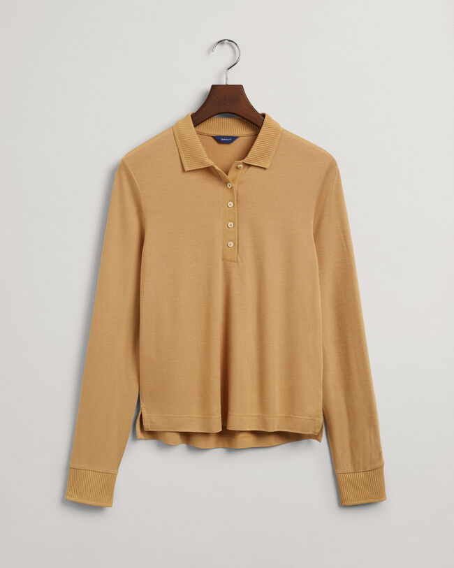 Detail Collar Long Sleeve Piqu&eacute; Polo Shirt