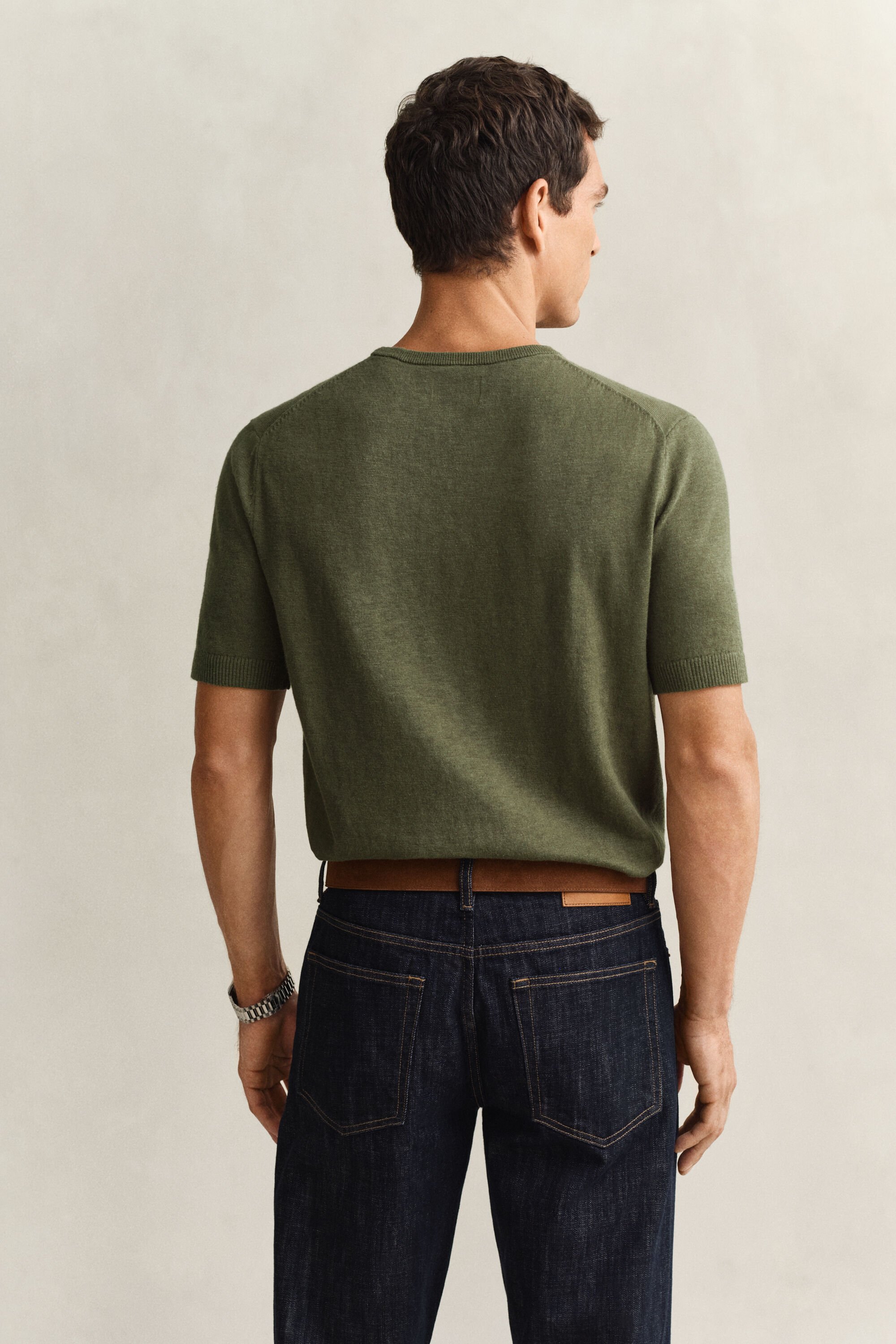 Slub Cotton Blend Short Sleeve Sweater