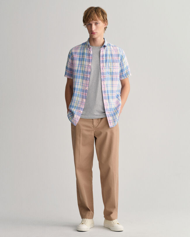 Regular Fit Linen Madras Short Sleeve Shirt