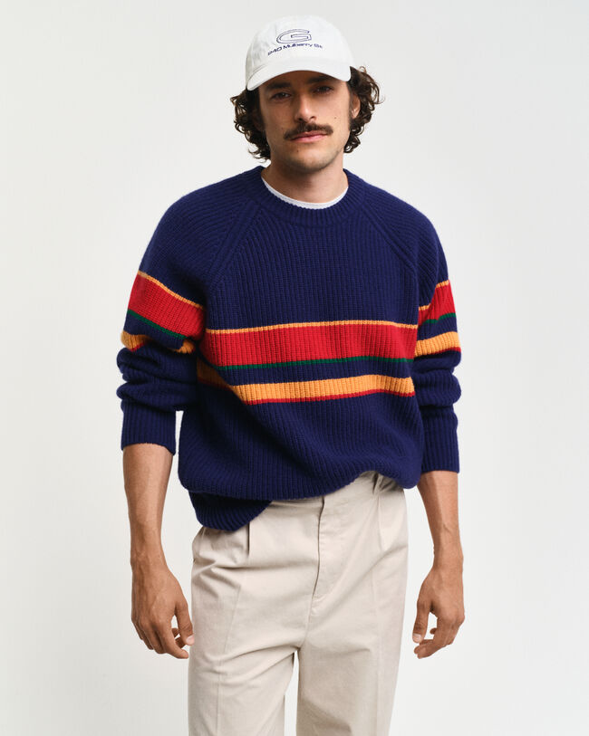 Striped Raglan Sleeves Crew Neck Sweater
