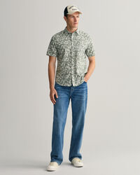 Regular Fit Floral Print Cotton Linen Short Sleeve Shirt