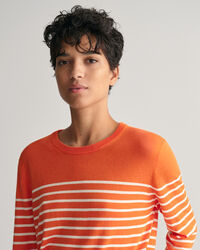 Fine Knit Striped Crew Neck Sweater