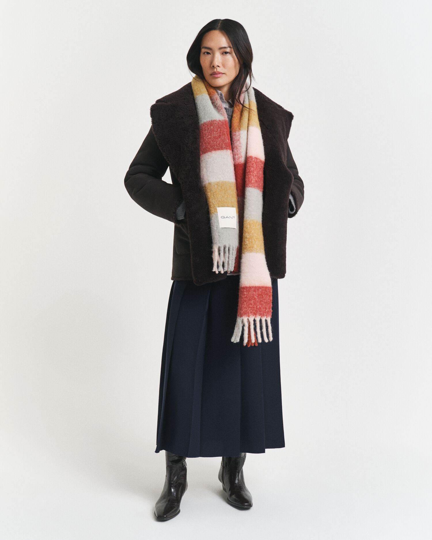 Checked Alpaca Wool Blend Scarf