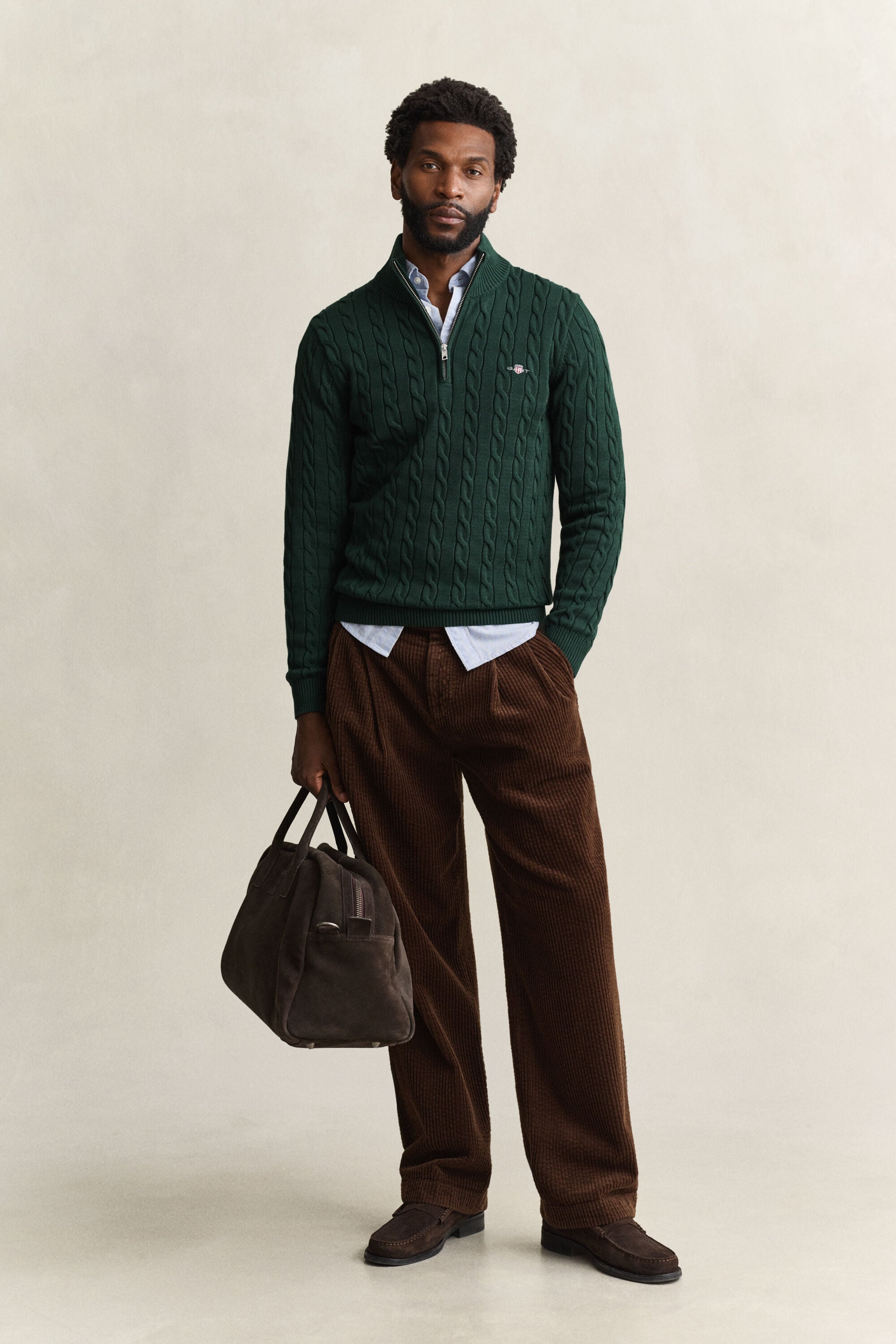 Cotton Cable Knit Half-Zip Sweater
