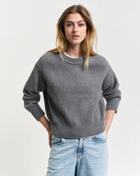 Ribbed Knitted Crew Neck Sweater
