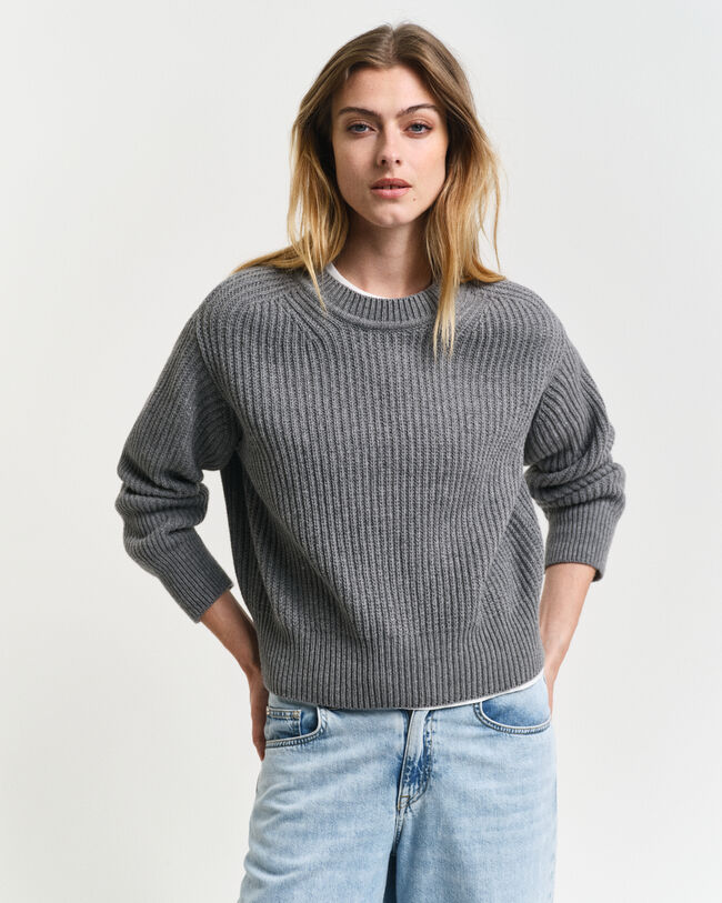 Ribbed Knitted Crew Neck Sweater