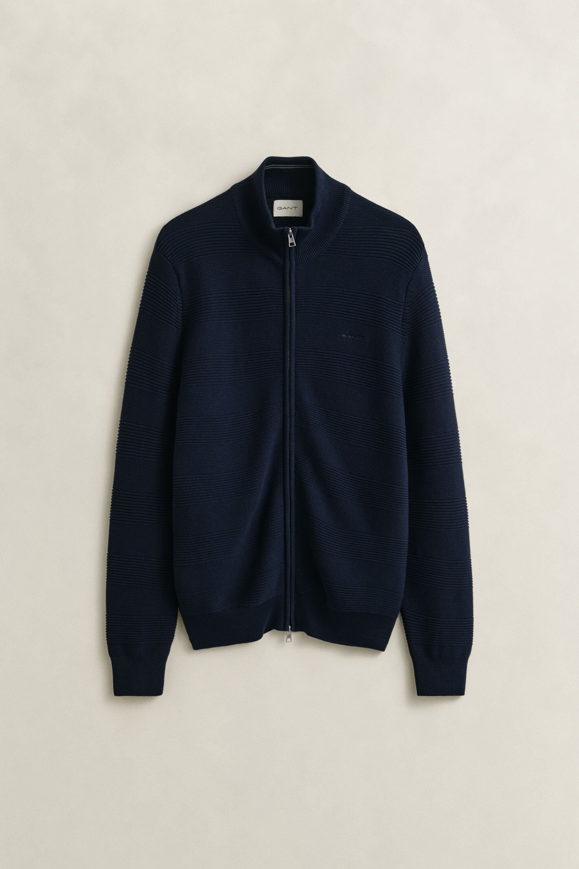 Textured Cotton Zip Cardigan