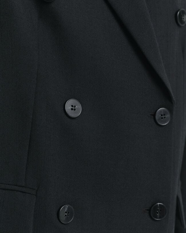 Relaxed Fit Double Breasted Wool Blend Hopsack Blazer