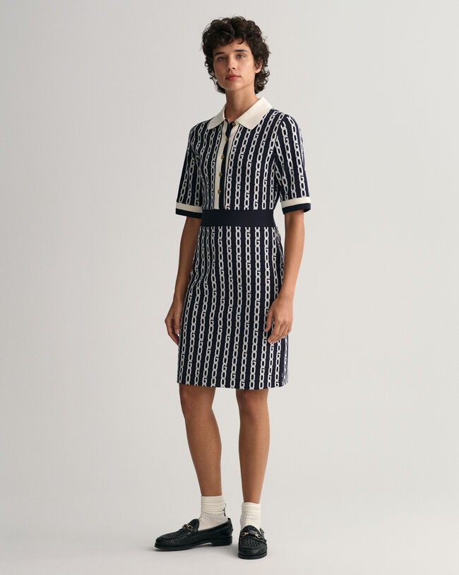 Chain Jacquard Mid Sleeve Polo Dress