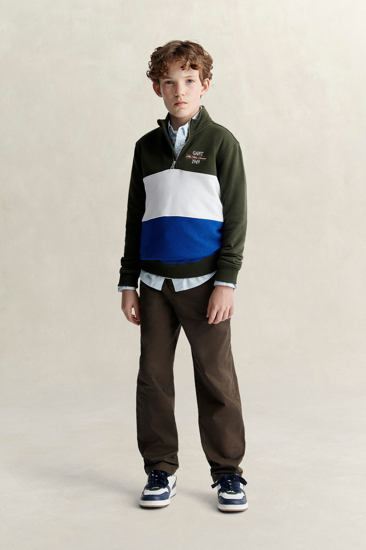 Teen Boys Color Block Half-Zip Sweatshirt — DARK MOSS GREEN