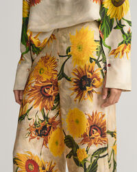 Sunflower Print Wide Leg Silk Pants