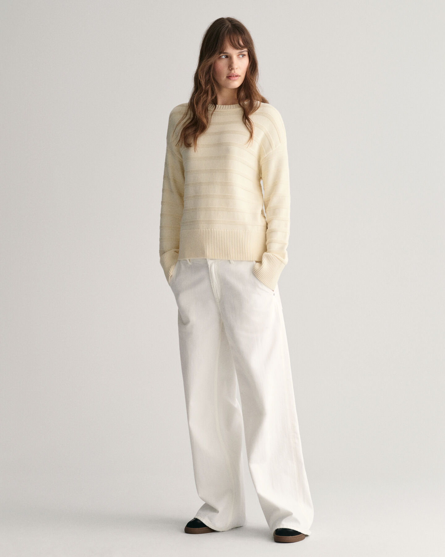 Tonal Striped Cotton Crew Neck Sweater