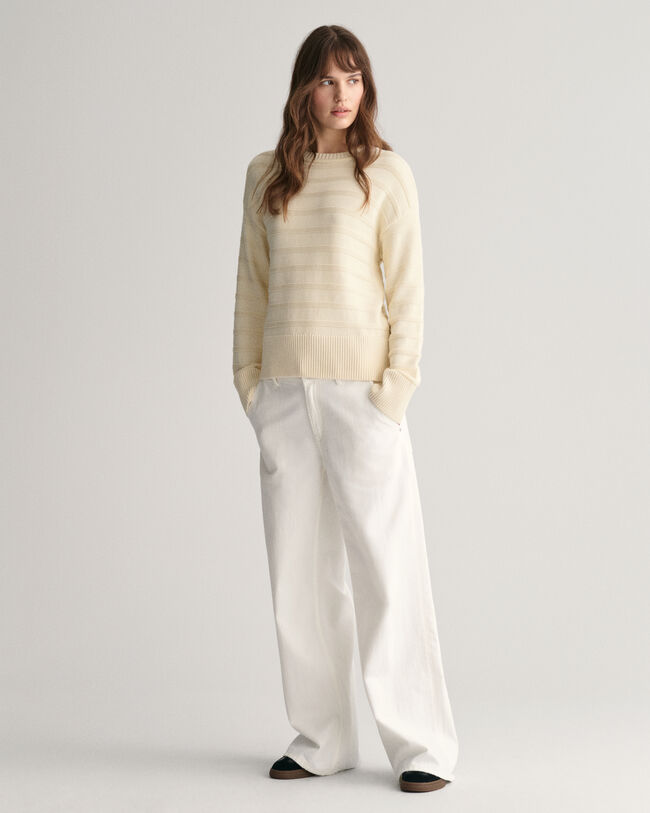 Tonal Striped Cotton Crew Neck Sweater